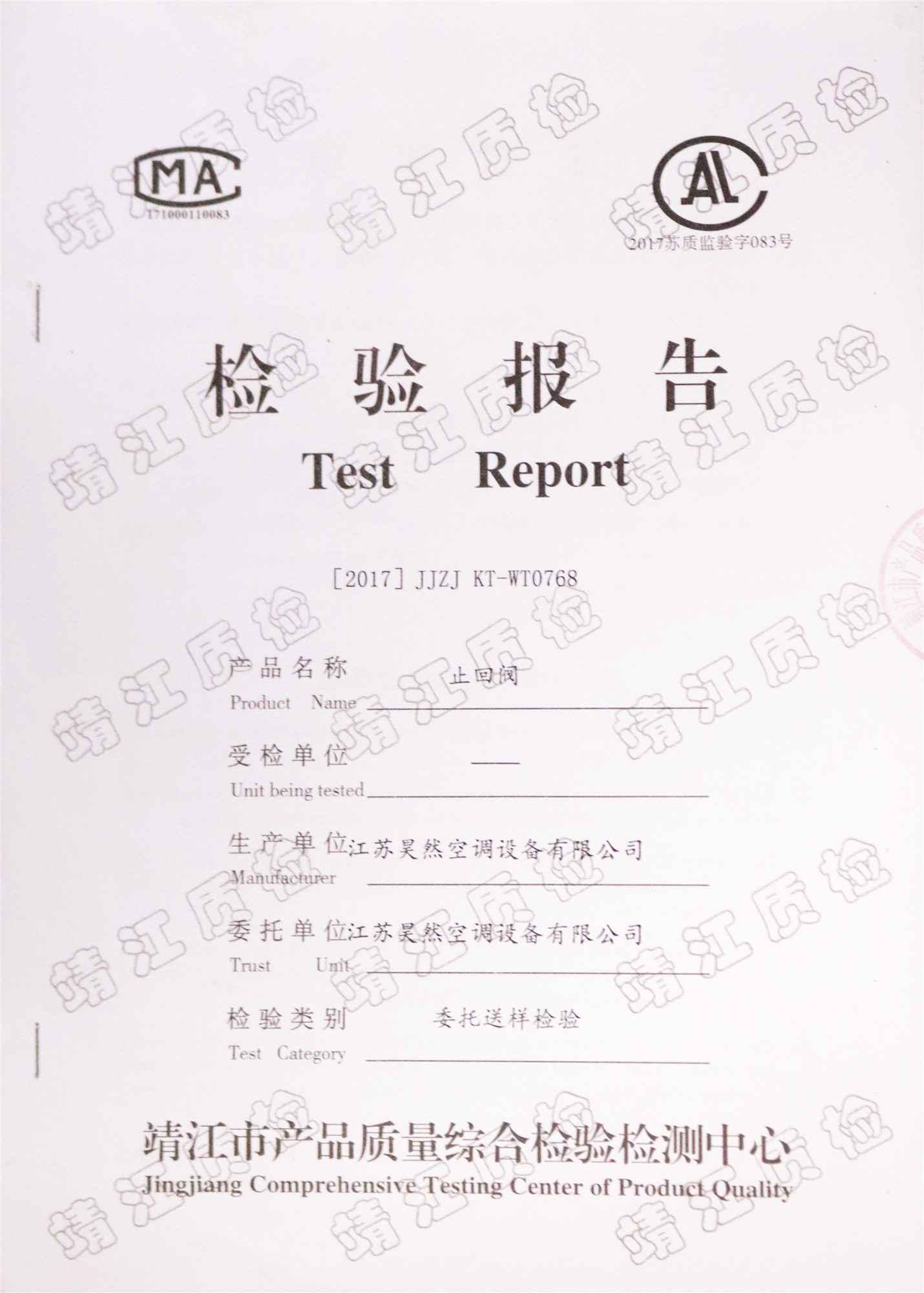 止回閥檢測報告